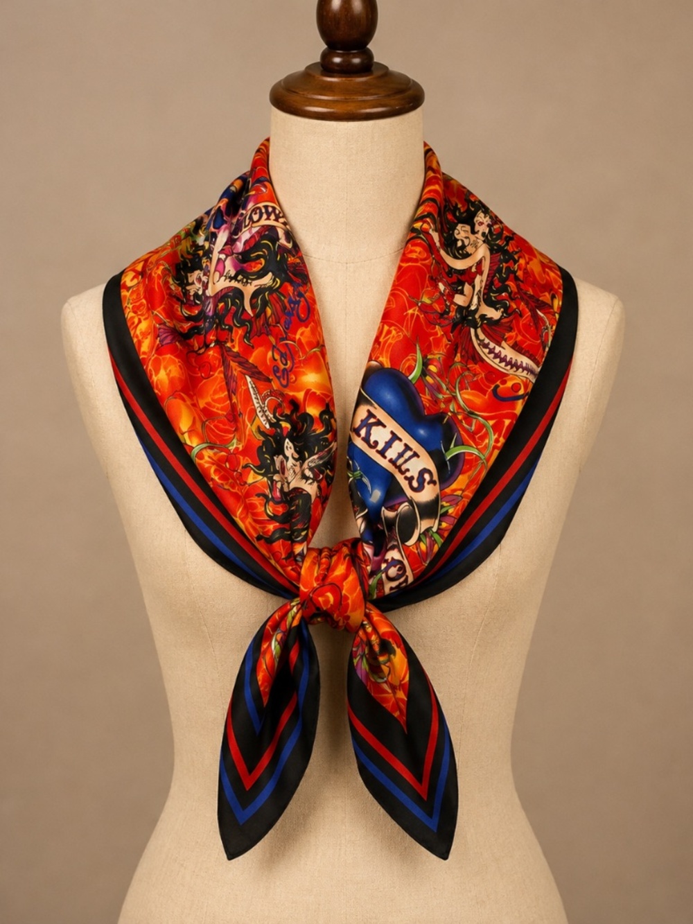 Ed Hardy Inspired 100% Silk Scarf — “LOVE KILLS SLOWLY” artwork